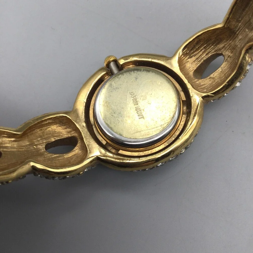 Bob Mackie Watch Womens Watch 26mm White Dial Gold Tone Bangle New Battery 6.5